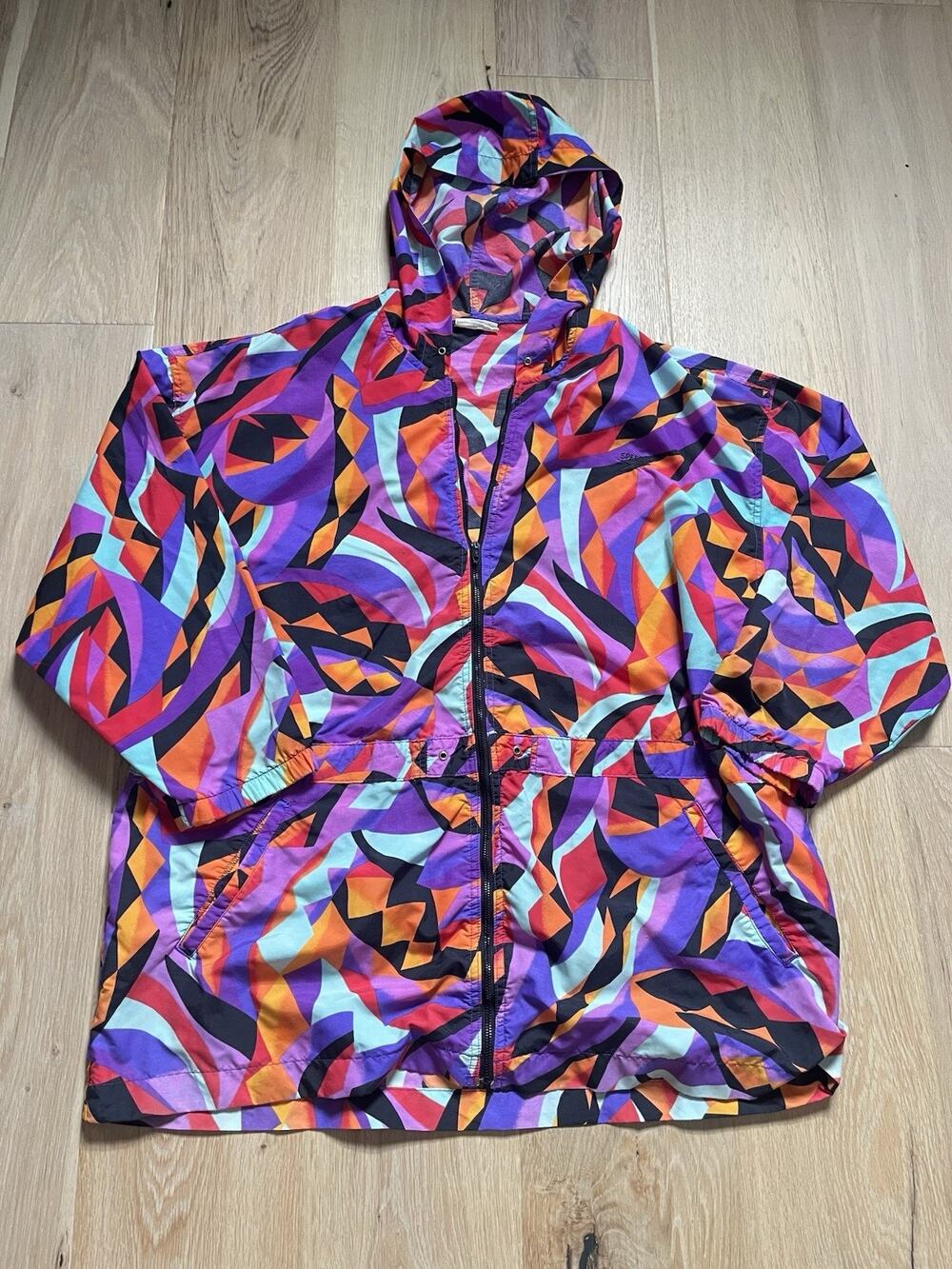 Vintage 90s Speedo Sz L All Over Print Multi Color Nylon Jacket Windbreaker Surf